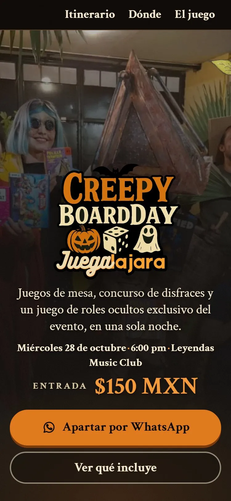 Página de inicio de creepyboardday.web.app en un celular